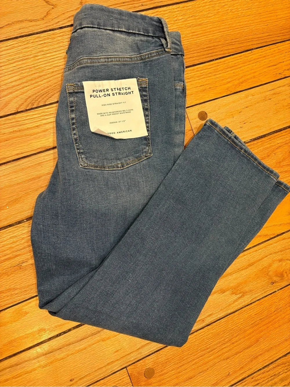 Good American Medium Blue Straight-Leg Jeans Pull On large